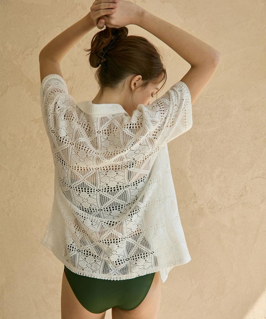 VIKINI VENDER Luca Flower Crochet Shirt Cover-Up - White