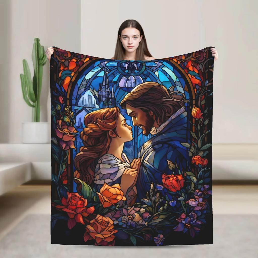 Beauty And The Beast Blanket Single Sided 2DPrint Soft Fluffy Warm Cozy Lightweight Blanket Bedroom Living Room Sofa Travel Gift