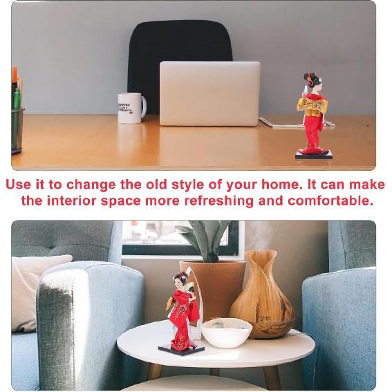FAVOMOTO Japanese Doll Ornament: Handmade Geisha Figurine with Silk Kimono - Geisha Doll Collectible Japanese Cultural for Women & Home Aesthetics