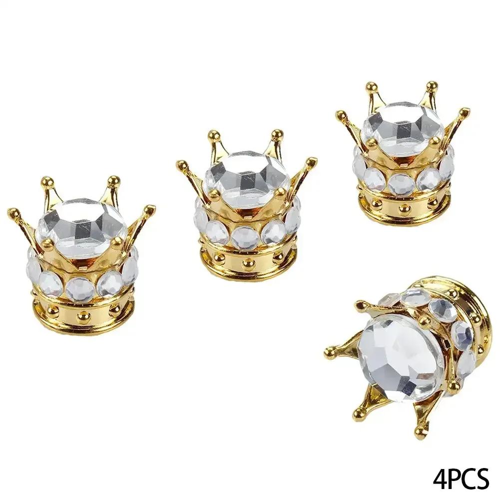 4Pcs/Set Bling Rhinestones Valve Stem Caps Chrome Crown Tire Valve Stem Caps for Car Auto Bike and Motorcycle Auto Accessoires