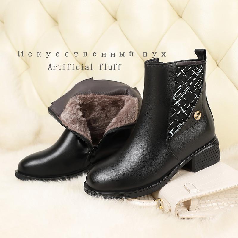 

Fashion Women s Winter Boots Fashion Shoes Large Size 2025 Genuine Leather Women s Short Boots Natural Wool Mid-heel Ladies Ankle Boots 40