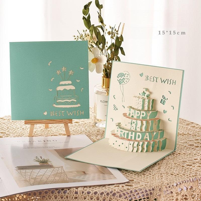 3D Musical Birthday Cake Card Pop Up Colourful Light with Envelope for Kids Baby Shower Wife Birthday Party Greet Cards DropShip