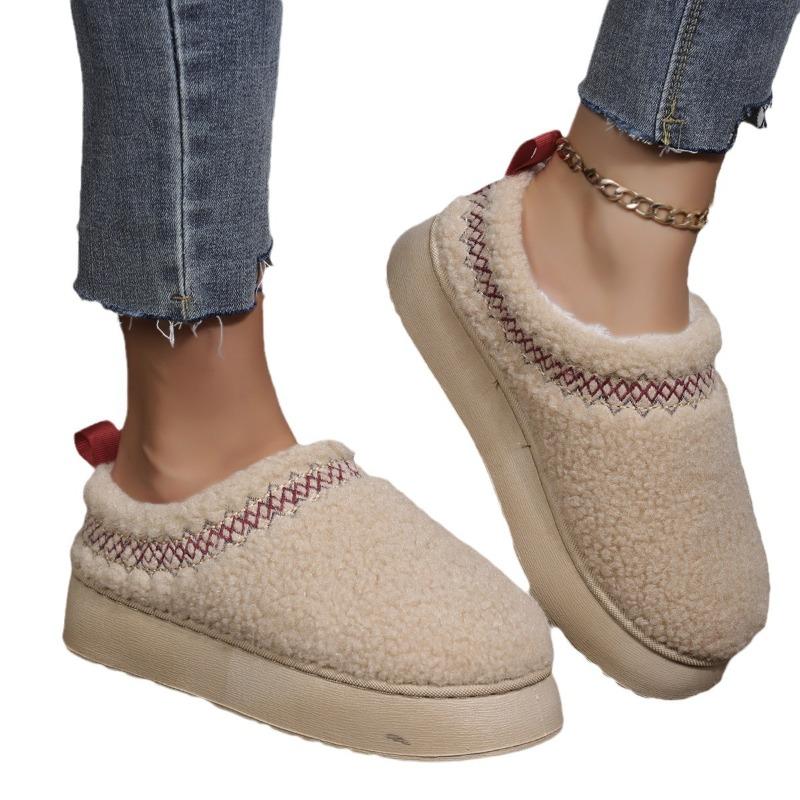 thick-soled lamb wool snow shoes women's autumn and winter new bag head wear velvet warm cotton shoes slippers