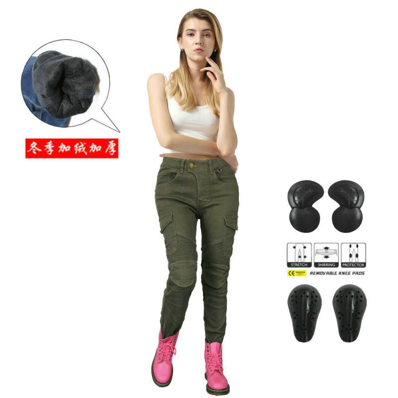 Womens Winter Motorcycle Riding Pants With Reinforced Padding Cotton Fleece Warm Protective Gear