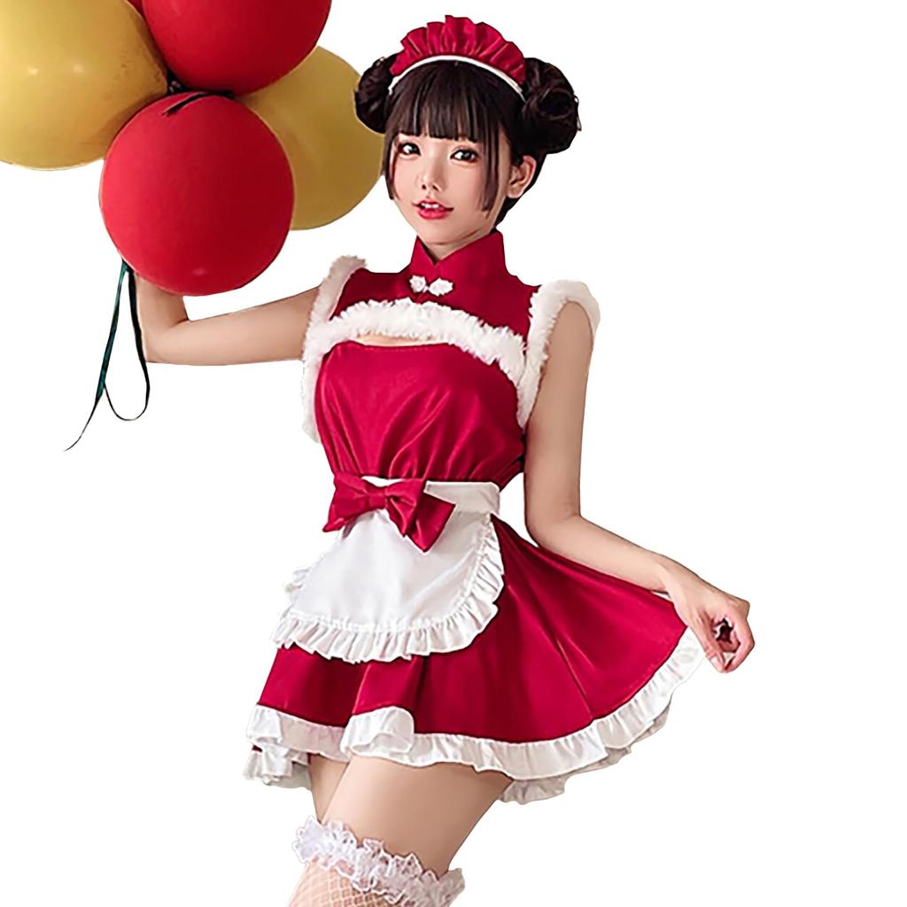 [Milky Time] Christmas Santa Costume, Maid Dress with Ribbon (Maid Santa)
