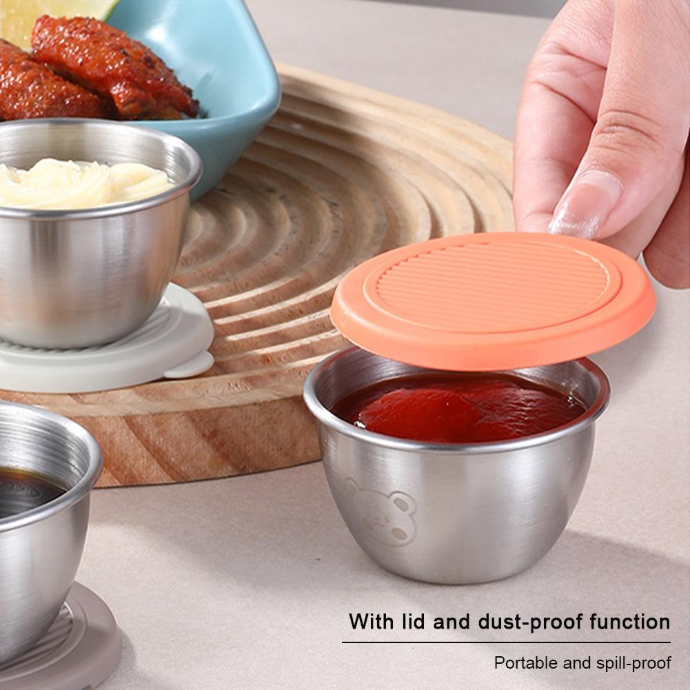 1.69oz/50ml Reusable 304 Stainless Steel Salad Sauce Container with Lids Leakproof Camping Hiking Picnic Outdoor Sauce Dispenser