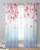 Spring Cherry Blossom Flowers Gradient Sheer Curtains for Living Room Decoration Window Curtains Kitchen Tulle Voile Curtains