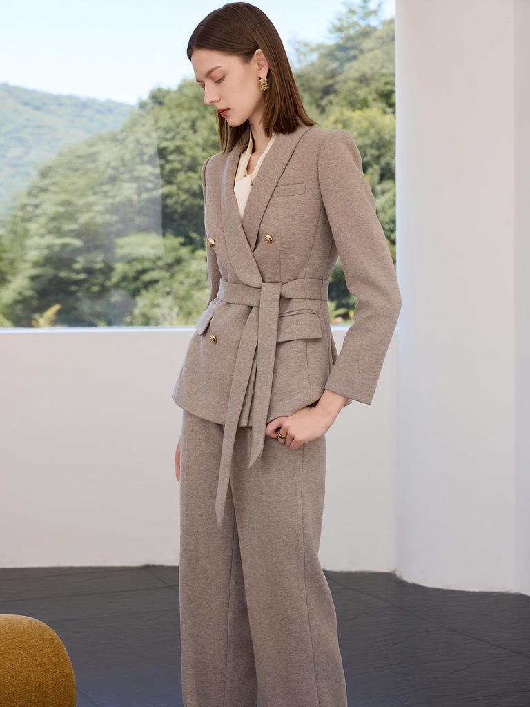 Damen Woll Haferflocken Anzugset: High-End Herbst/Winter 2025 Arbeitskleidung