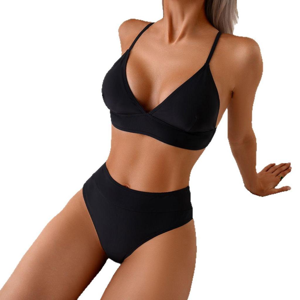Women's Solid Color Strappy Bikini Swimsuit
