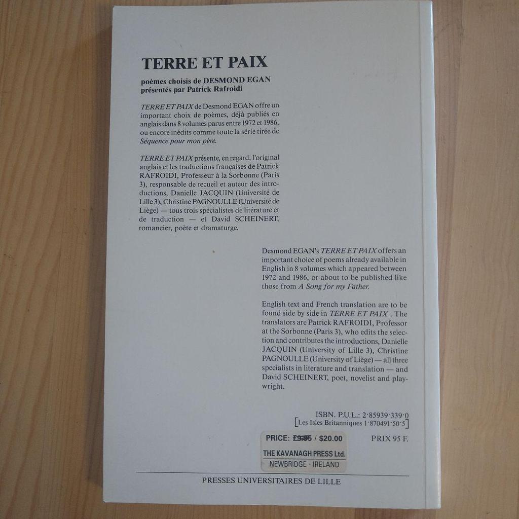 [USED] Terre Et Paix - A Collection of Poems by Desmond Egan