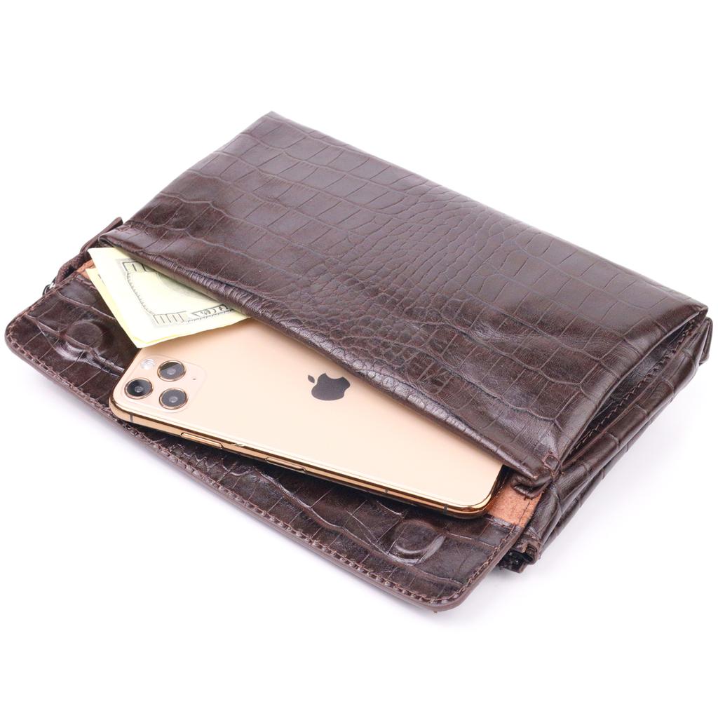 Fashionable Clutch for Men Made of Genuine Textured Leather CANPELLINI 21552 Brown