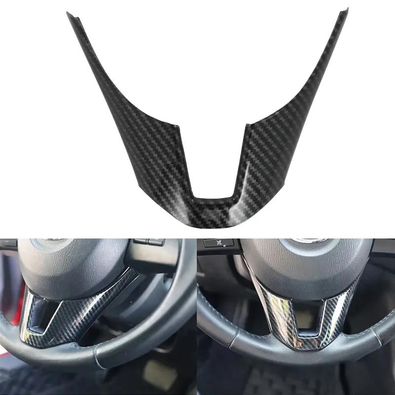 Car Carbon Fiber Car Steering Wheel Panel Cover Trim For Mazda-3 For Axela 2014-2016 Auto Steering Wheel Trim Decoration Sticker