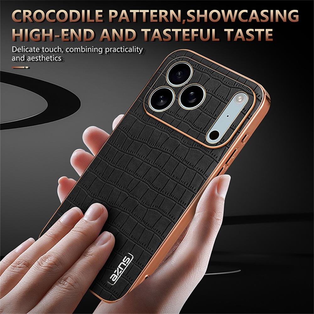 AZNS For iPhone 17 Pro Max Case Electroplating Crocodile Texture PU+TPU Phone Cover