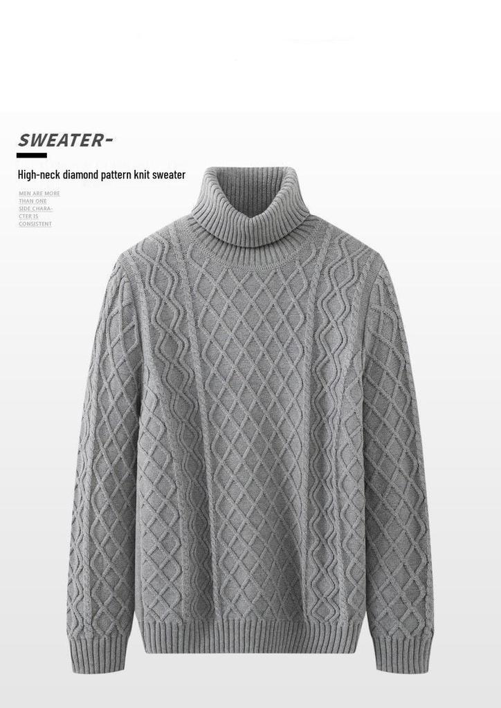Men's Autumn/Winter 2025 Casual Warm High Collar Chunky Knit Sweater Plus Size Loose Knitwear