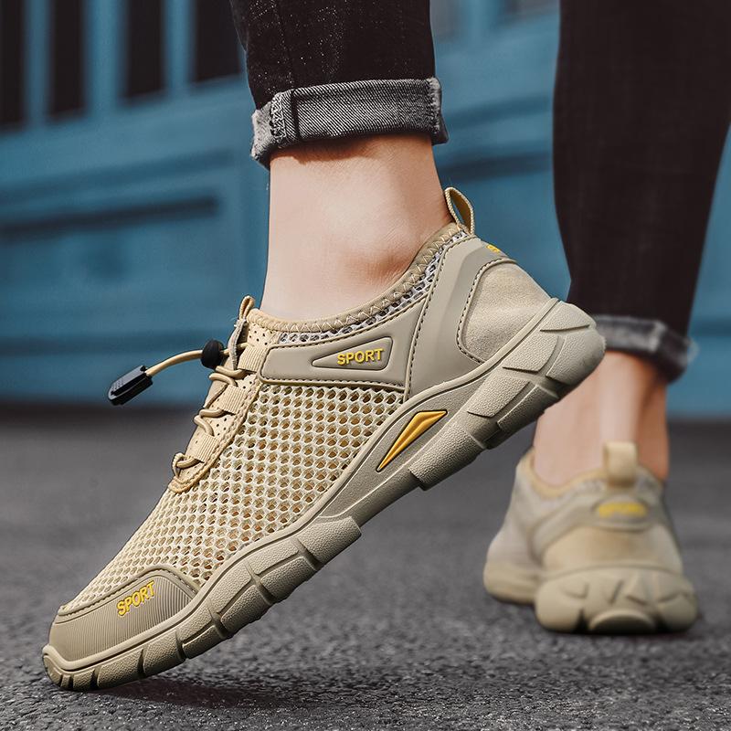 

Men s large size summer breathable mesh soft sole outdoor deodorant and wear-resistant mountaineering hole shoes 46 пісочний