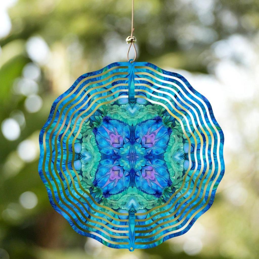 Hanging Wind Spinner 10 Inch with 360 Hook Vibrant Blue Green Purple Metal Art Chime for Garden Patio Balcony Decor All Season Gift