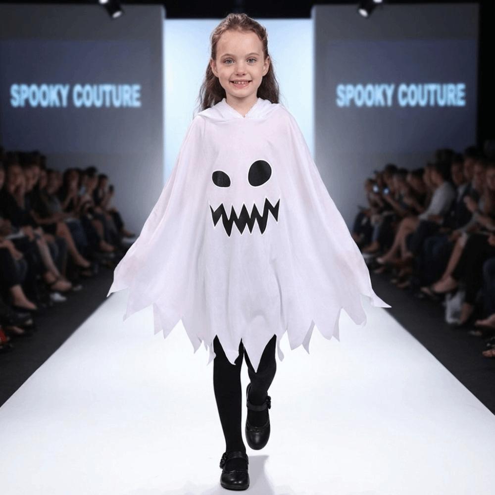 Glow In The Dark Kids Hooded Cape Drop Shoulder Halloween Cosplay Costume Trick Or Treat