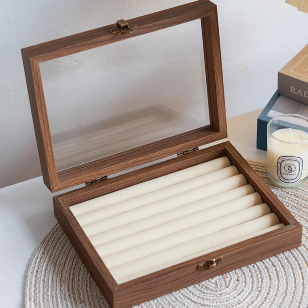 Glass Lid Jewelry Organizer Velvet Earrings Display Tray Multipurpose Ring Display Holder  Store
