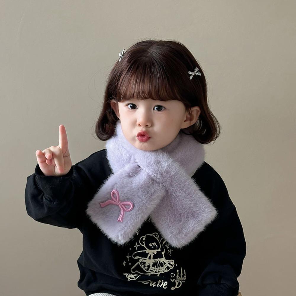 Solid Color Bowknot Scarf Korean Style Kids Plush Scarf Sweet Anti-Cold Neckerchief Gifts
