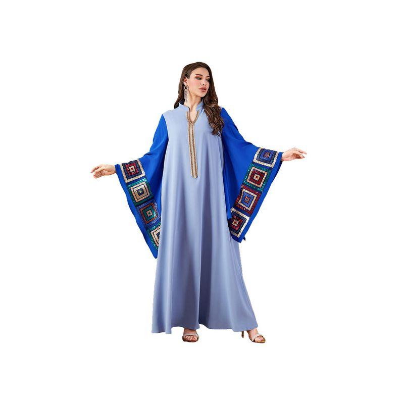 Dubai Southeast Asia Clothes Loose Robe Contrast Color Sequined Embroidered Middle East Formal Dress Dress Dubai Dress