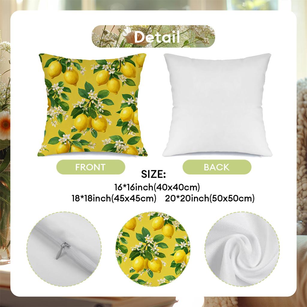 Lemon Fruit With Green Leaves Digital Printing Pillow Cover Short Plush Suitable Living Rooms Bedrooms Sofas Throw Cushion Cover