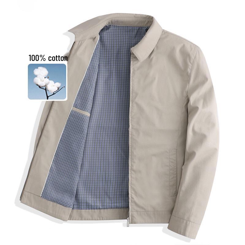 100% Cotton Men's Fashion Lapel Jacket - Perfect for Spring/Autumn Business Wear for Middle-Aged Leaders