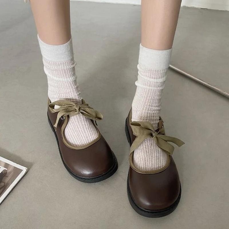 Fashion Women's Flat Shoes Gothic Ladies Footwear Mary Jane with Bow Japanese Style Lolita Discount Shoe Vacation Summer 2025 Slip on 39