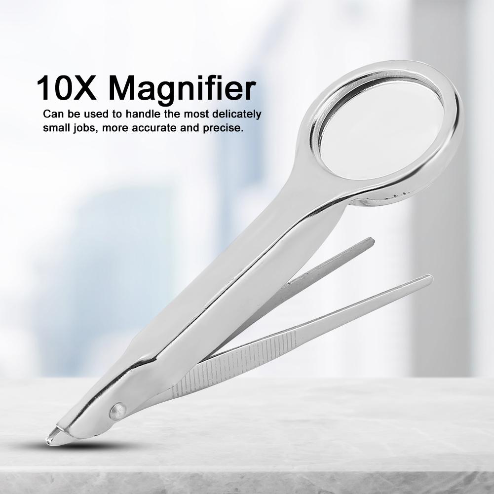 Portable Stainless Steel Multi Functional Tweezer with 10X Magnifier Magnifying Glass