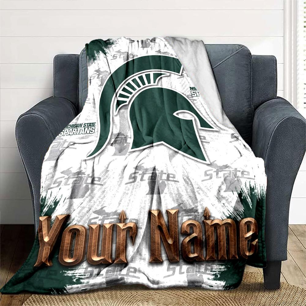 Name Custom Michigan State Spartans Print Flannel Blanket High Quality Warm Comfortable Cover for All Seasons Perfect for Gifts Home Decor