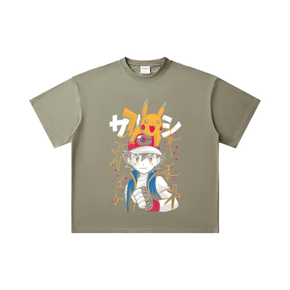 260 GSM Double Yarn 32 Count 100% Cotton Pokemon V2 Ash Print Unisex Heavy Cotton T Shirt