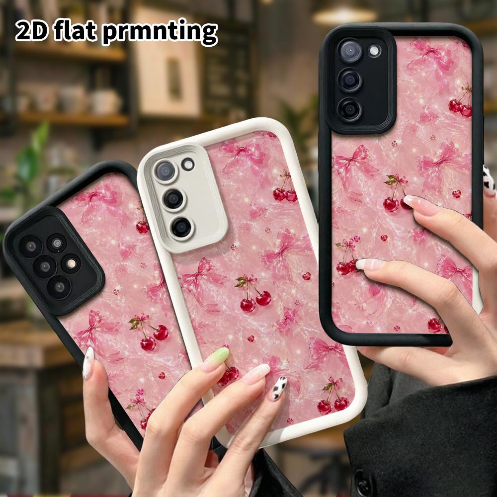 Phone Case: 2D Flat Samsung Galaxy A34 A35 M05 M06 S20 S22 S21 FE Plus 5G Layered Protective Case, Textured Cherry, Christmas and Halloween Gift