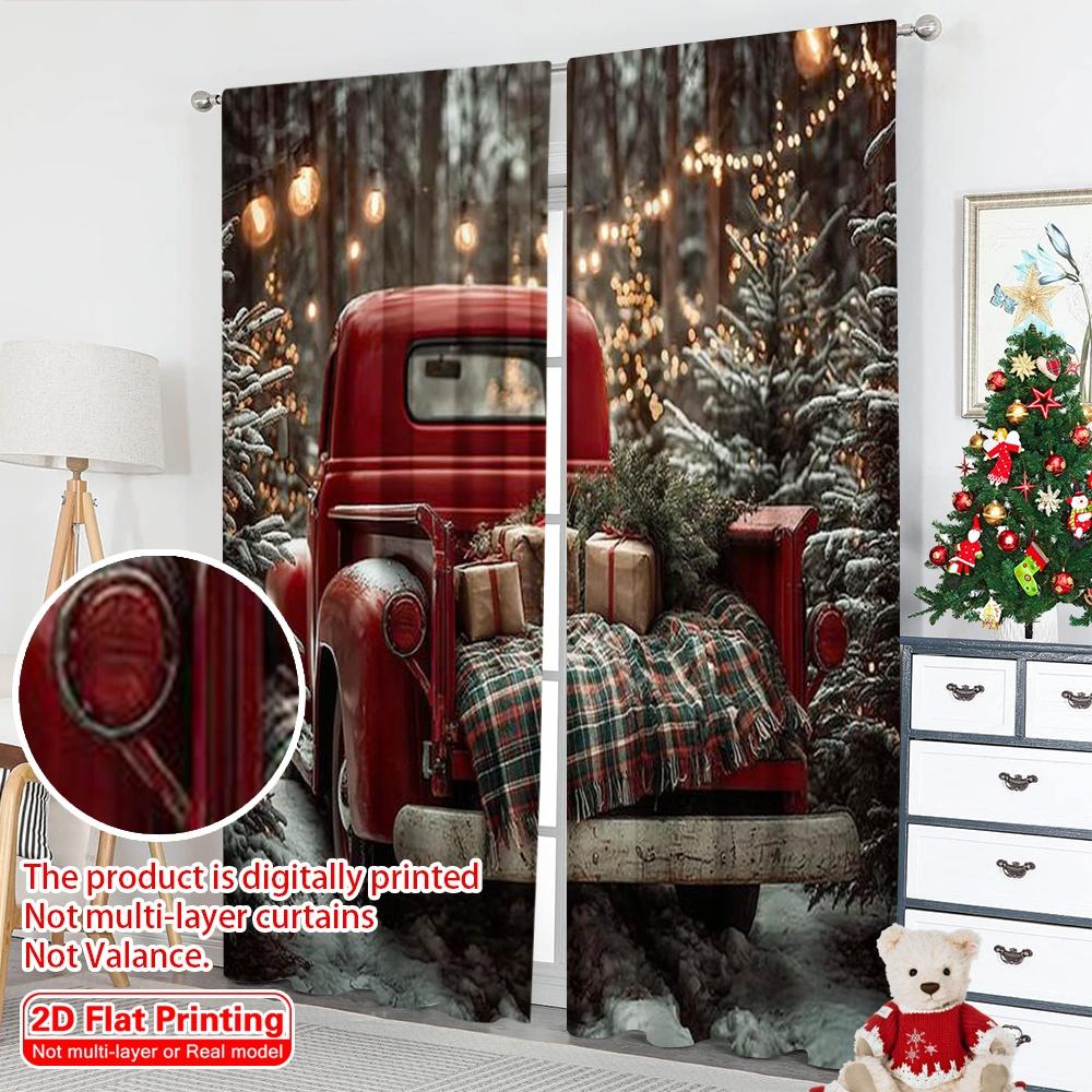 2pcs 2D flat printing Merry Christmas Curtain red pickup gift Versatile Fabric Without Electricity Spring Party & Holiday Decor