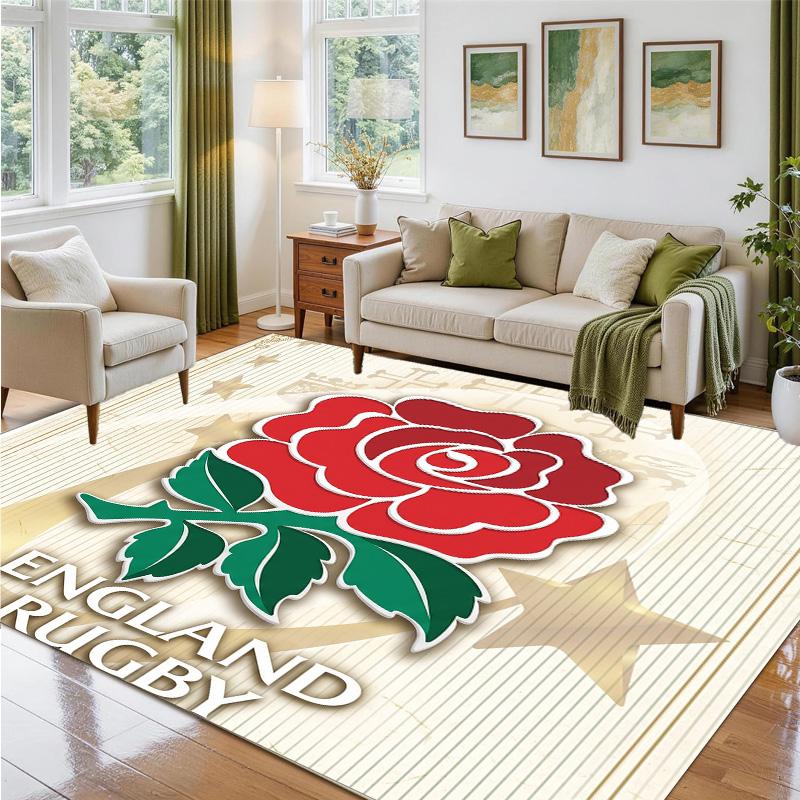 England Rugby Design Crystal Velvet Rug Soft Decorative Mat for Bedroom Entrance