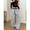 Kumikumi Idle Style Waist Head Patchwork Drawstring Drape Casual Pants Women Autumn All-Match Loose Wide-Leg Pants Trousers