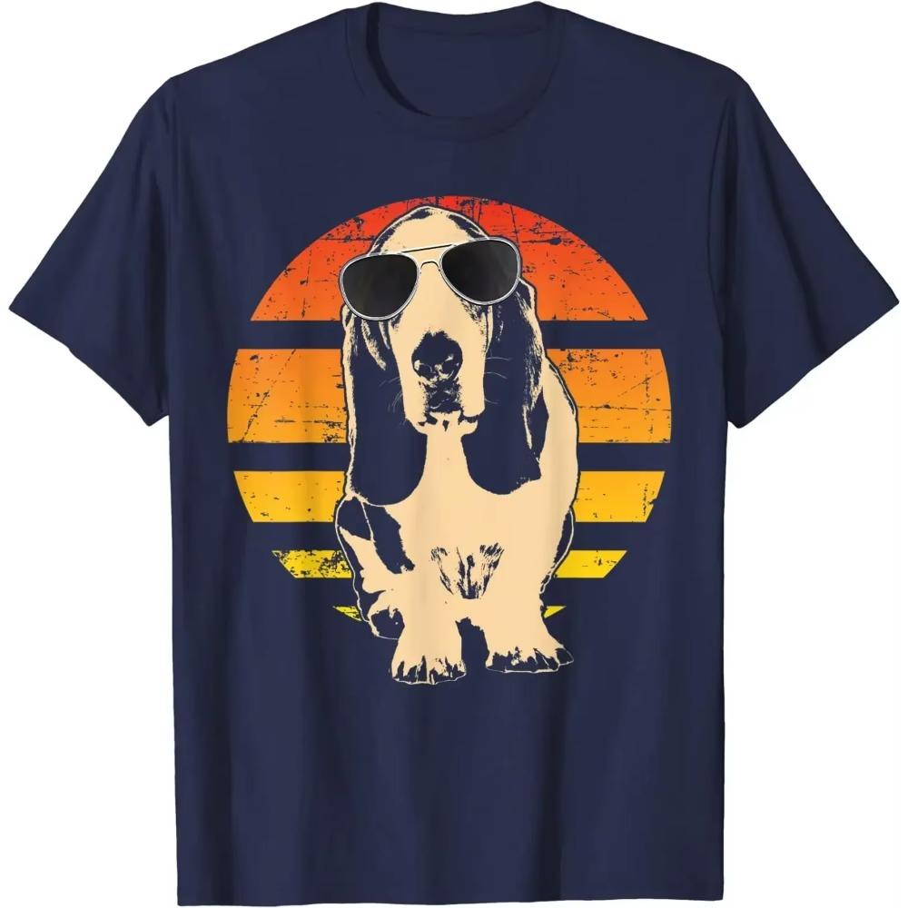 Retro Basset Hound T-Shirt Men Women Kids Gift Men Clothing Graphic T Shirts Cotton Four Seasons Daily Tees Short