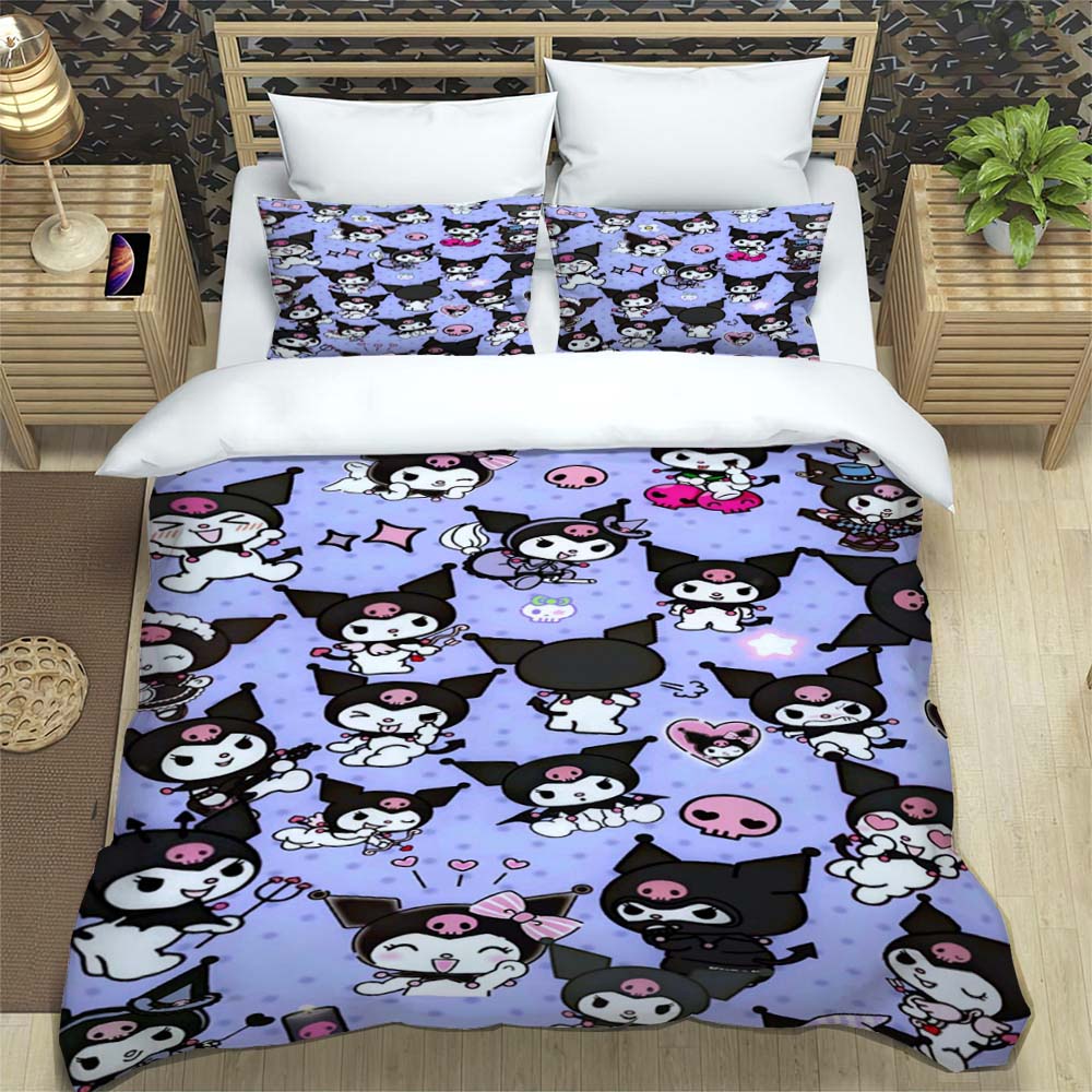 Kuromi 3-piece Cartoon Bedding Set, Exquisite Adult and Children's Bedding Set, Suitable for Double and Single Beds, Large Size.