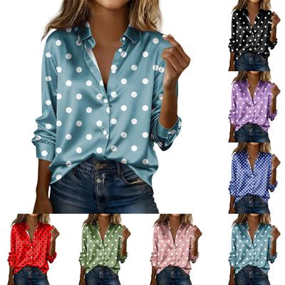 Camisa de mujer Blusa estampada Botones Manga larga Casual Camisa básica Cuello regular