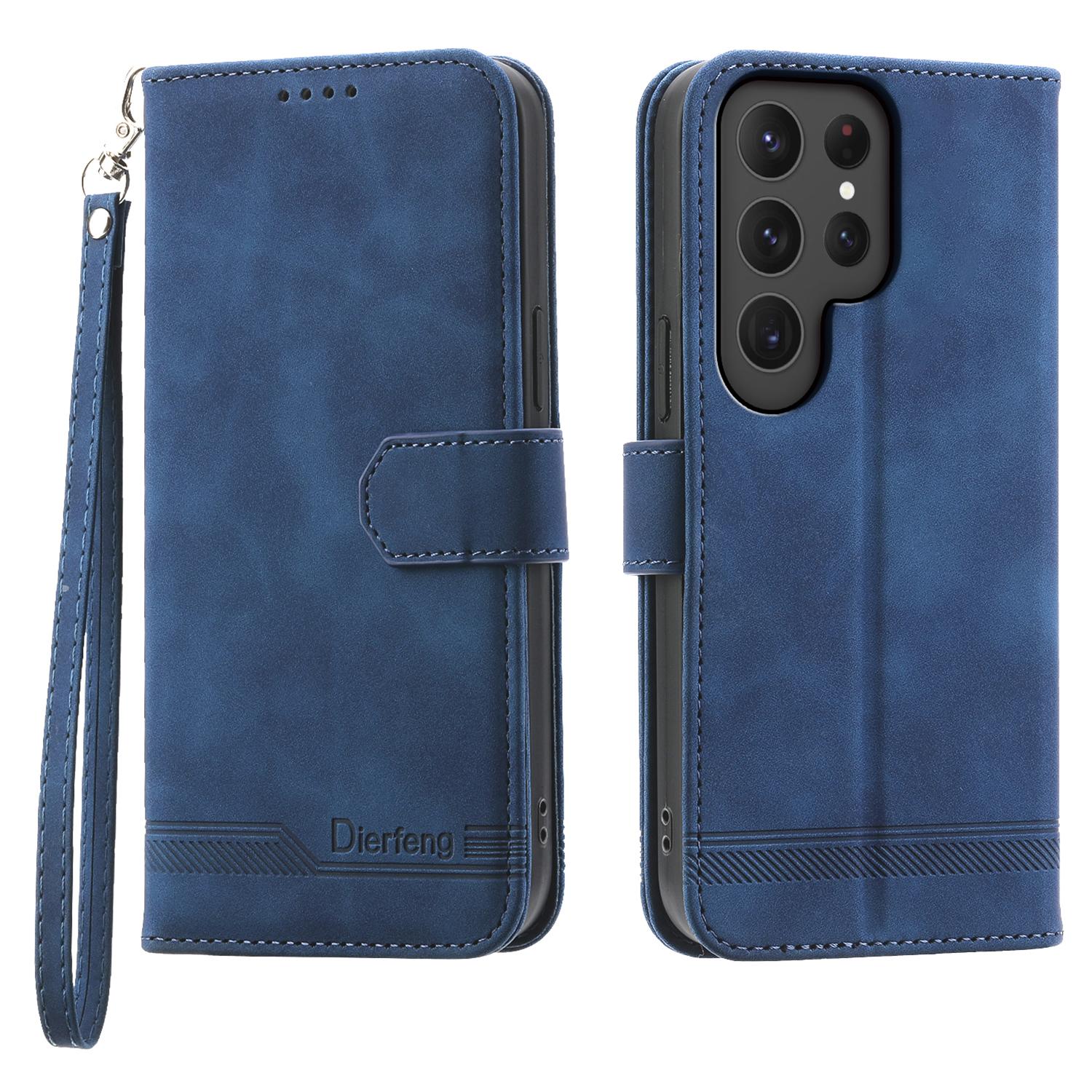 

For Samsung Galaxy S25 Ultra Leather Case Lines Imprint Wallet Phone Cover Blue