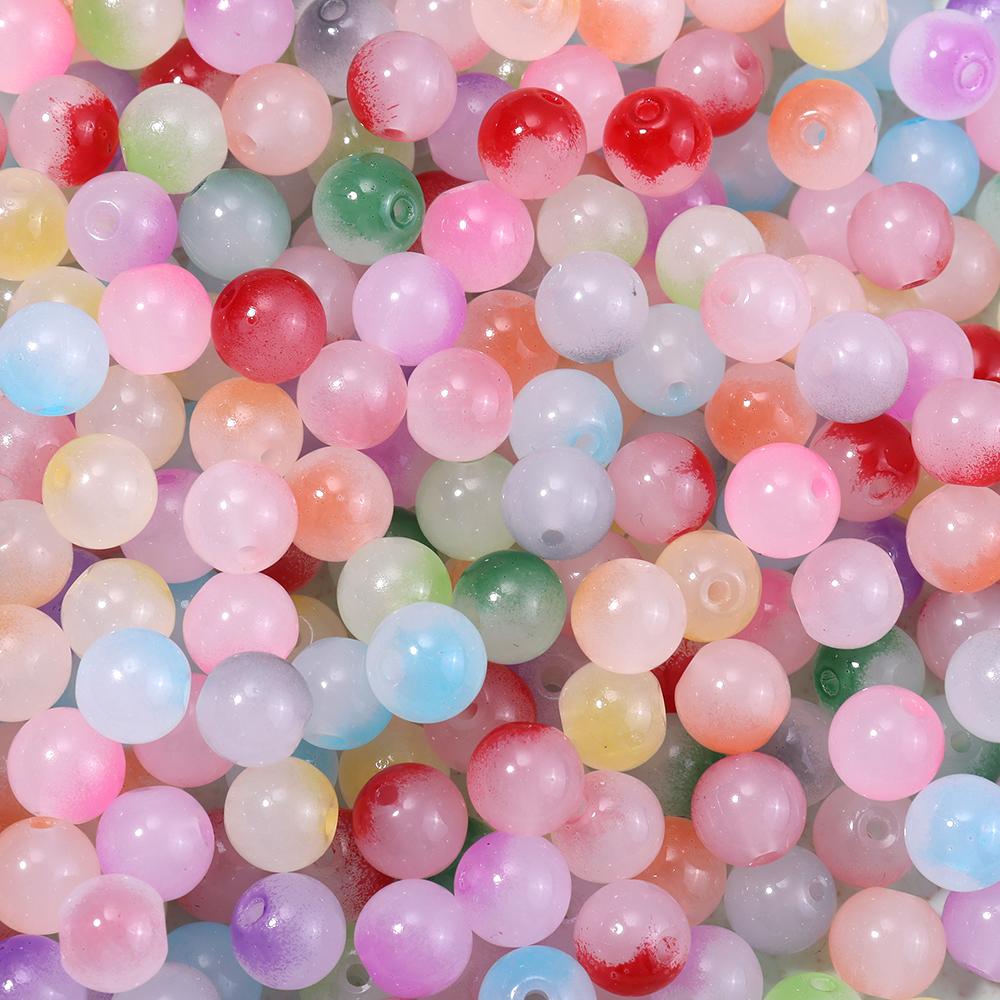 

50pcs Double Color Glass Beads 8mm Jelly Color Imitation Jade Glass Round Loose Beads For Jewelry Making DIY Bracelets Necklace