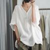 New Summer Style Half-sleeved Casual Loose Large Size Meat-covering Comfortable V-neck Top Short-sleeved T-shirt Solid Color Women's Clothing