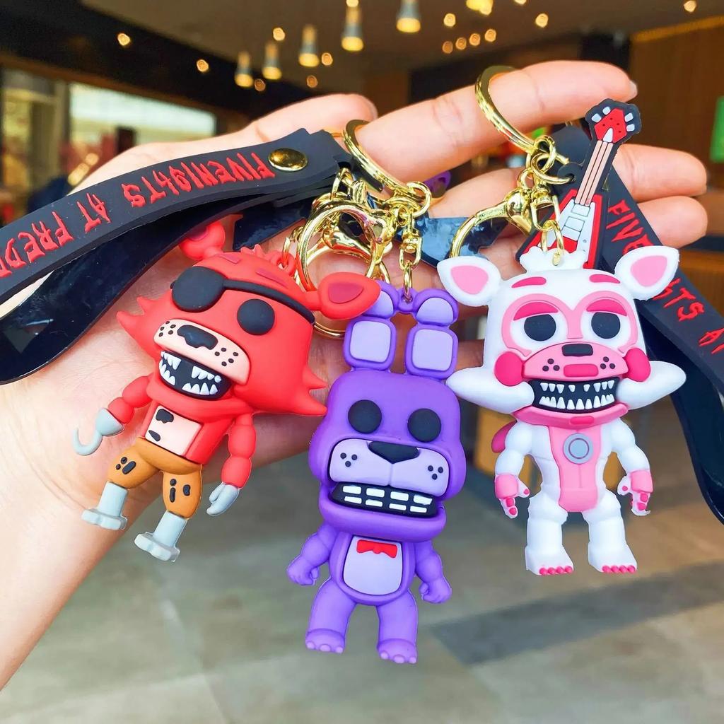 Car FNAF Game Keychains Anime Action Figures Keyrings Five Night At Fredys Doll Key Chains Key Rings Pendant Charms Accessories