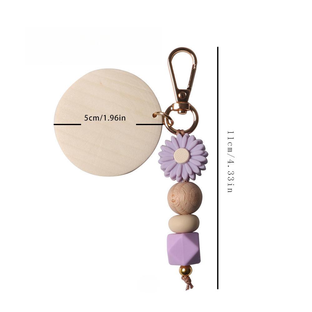DIY Daisy Silicone Beaded Keyring Handmade Wood Beads Key Chain Ring Pendant Creative Custom Personalized Name Keychain Gift