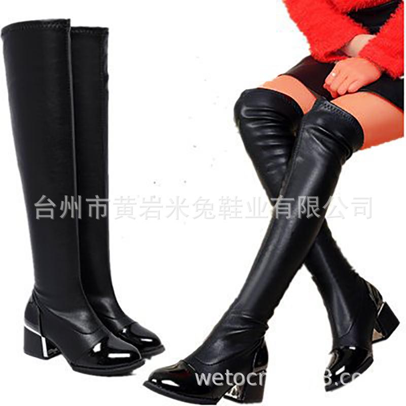 

Осенне-зимние сапоги, модные эластичные ботфорты, сапоги-мартин на среднем каблуке с острым носком и толстым каблуком 41 чёрный