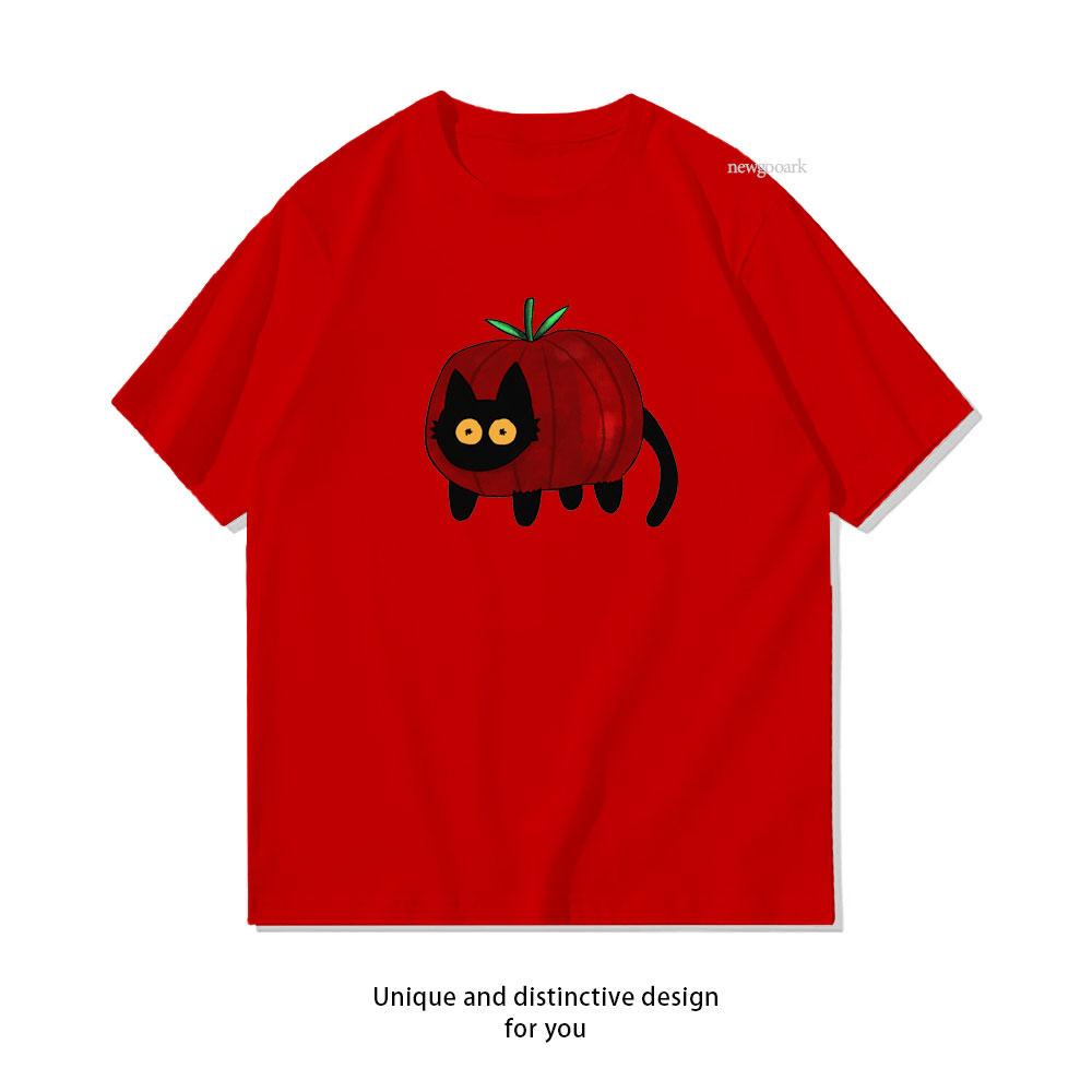 Black Cat As A Tomato New Year Xmas TShirt Woman Man Casual Cotton Graphic T Shirts Creative Streetwear Classic Oneck Shirt