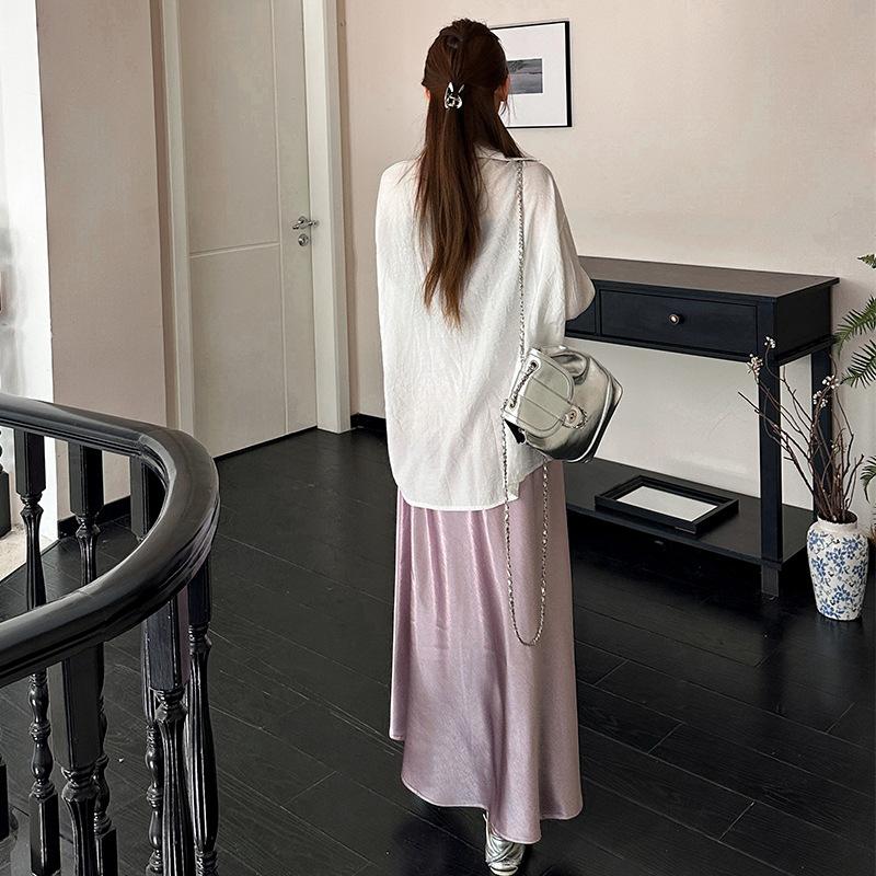 Acetate Fishtail Skirt Summer New Small A-line Skirt Women's Temperament Mid-length High-end Satin Skirt