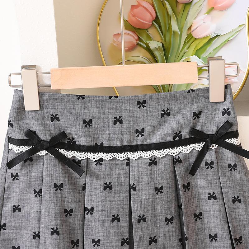 Girls' Casual Short Skirt Set, Autumn Children's Bow Pleated Skirt, Long-sleeved Suit Jacket Two-piece Set