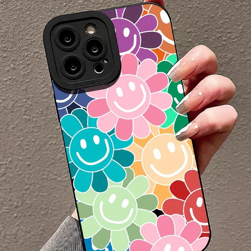 Colorful Smiling Face Flower Eye iPhone Case for Models 12-16 Pro Max & 11