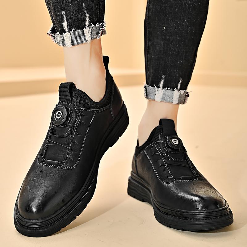 Fashion Men's Leather Shoes Rotating Button Casual Shoes Dress Shoes