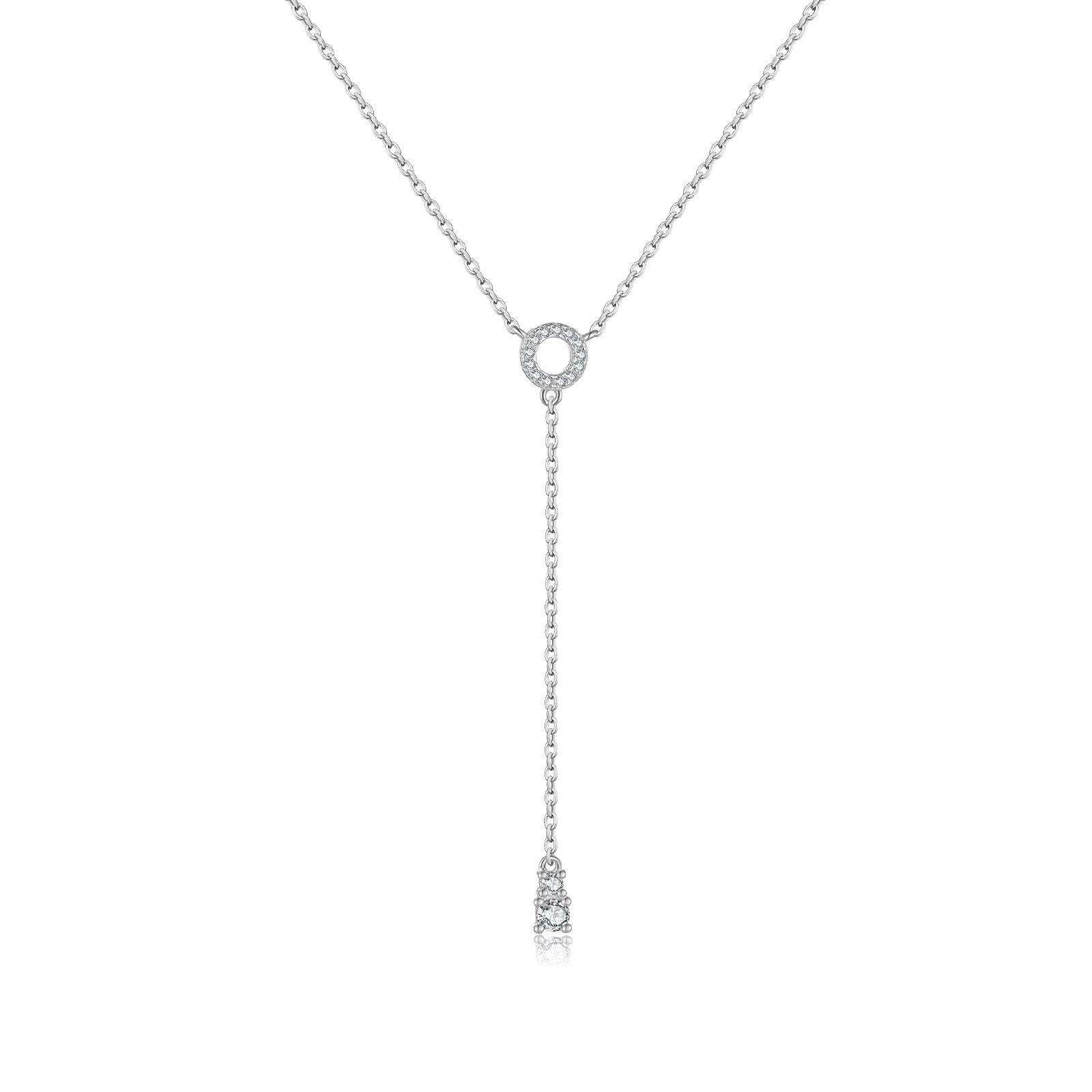 Sterling Silver Gold Circle Pendant Long Chain Choker Necklace Spring Women Wedding Fine Jewelry Gift