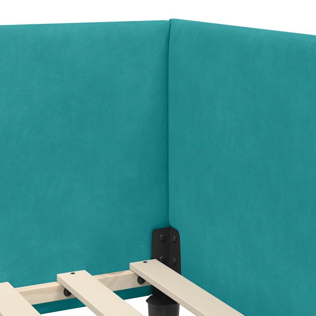 Corner Bed Frame with Headboard Turquoise 90 Cm X 200 Cm Velvet
